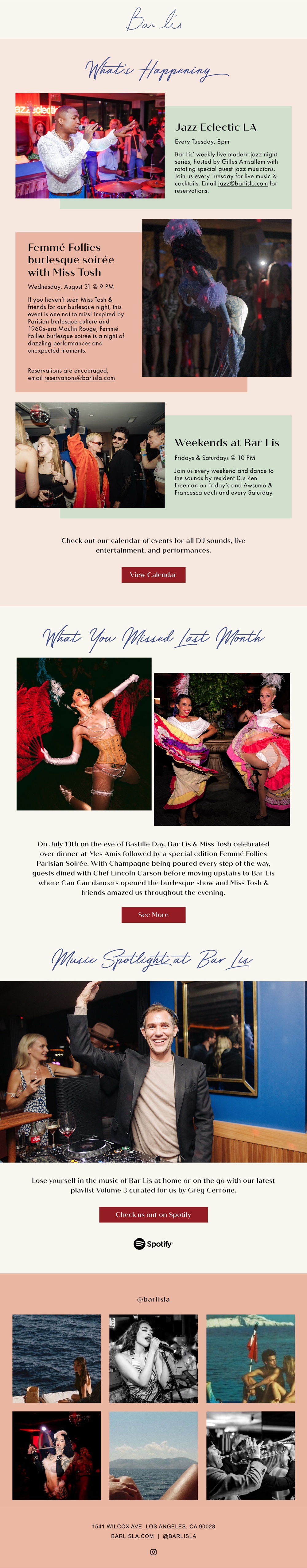 Bar Lis newsletter — What's Happening
