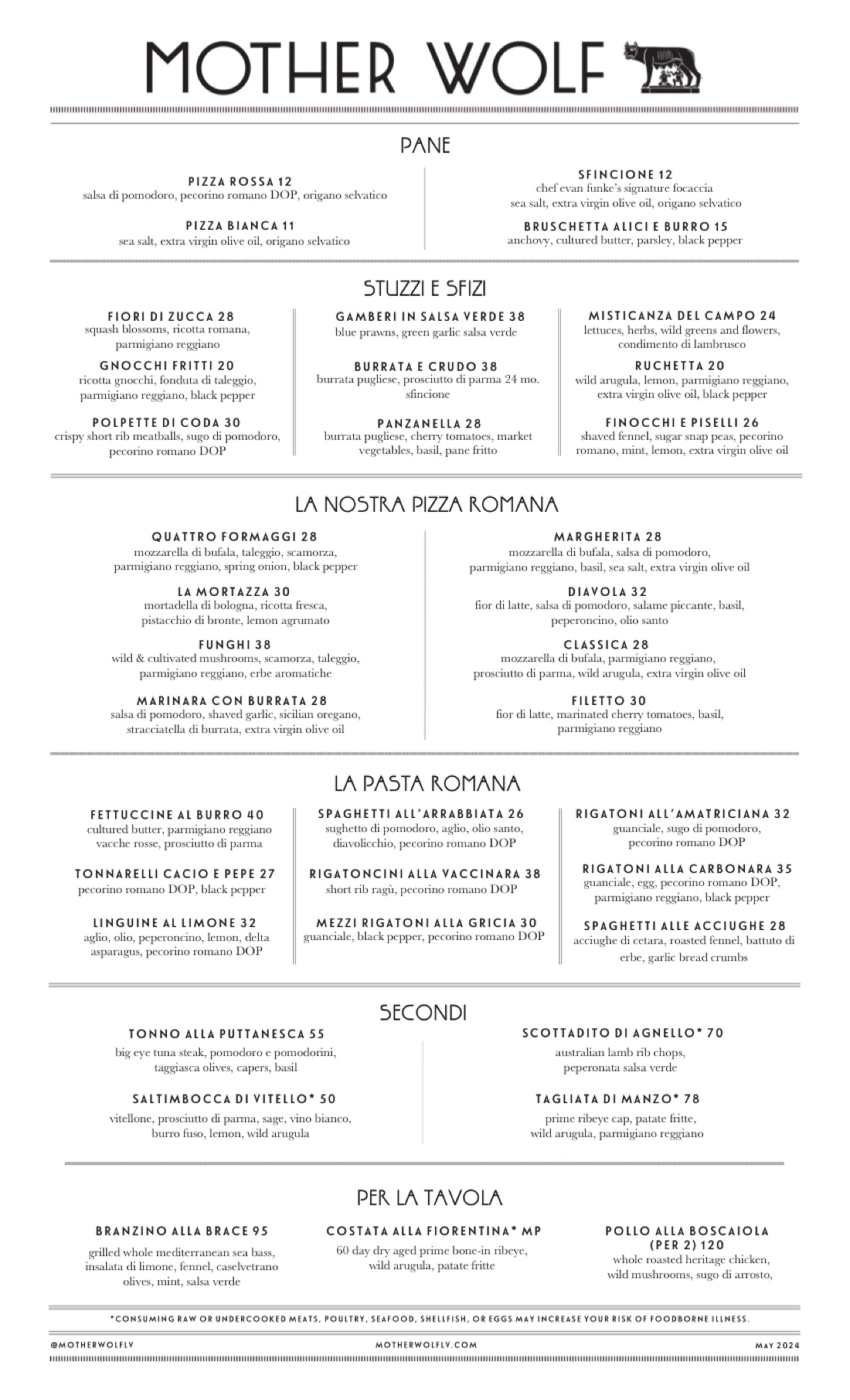 Mother Wolf Las Vegas dinner menu