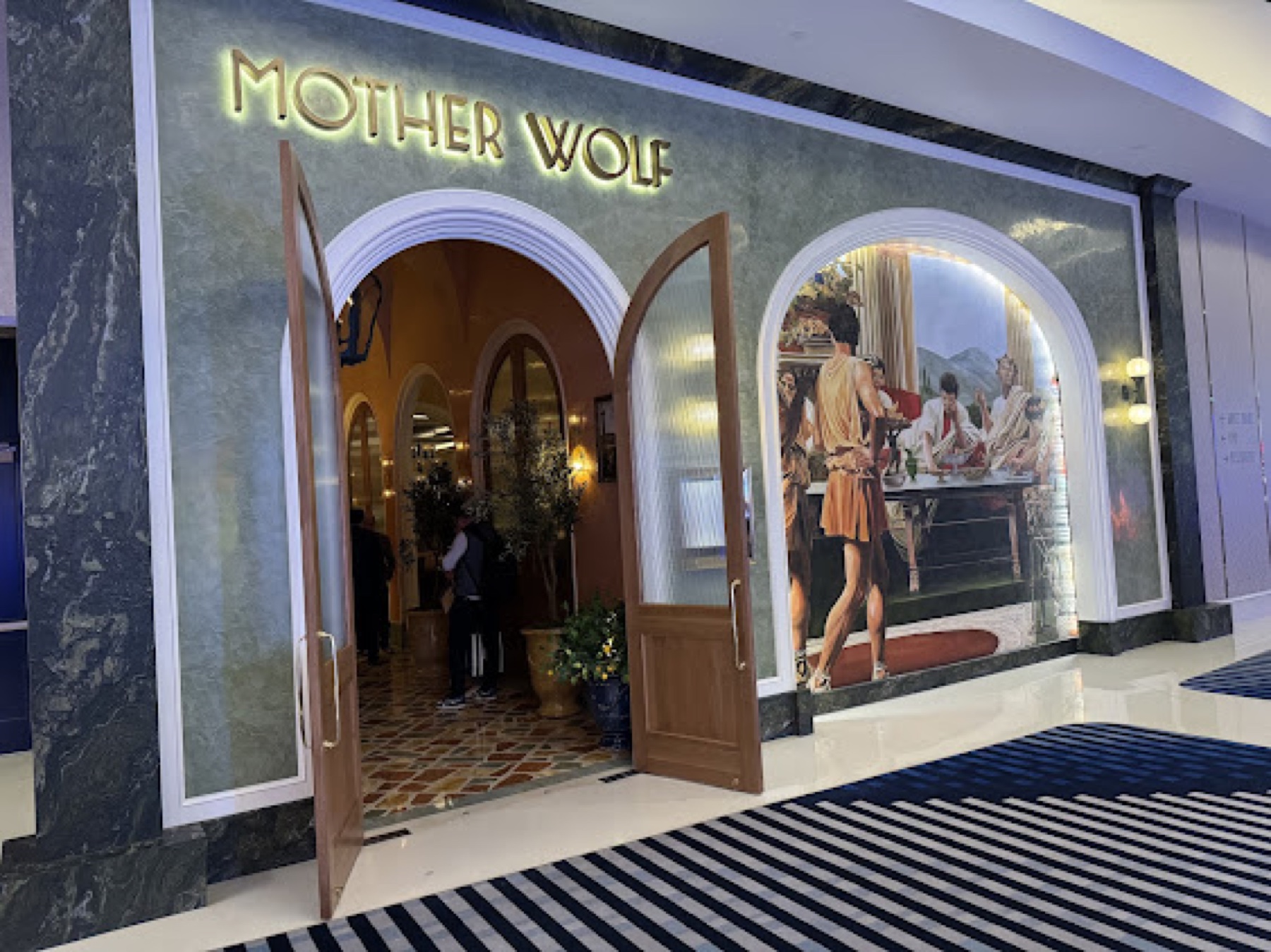 Mother Wolf entrance and Roman mural at Fontainebleau Las Vegas