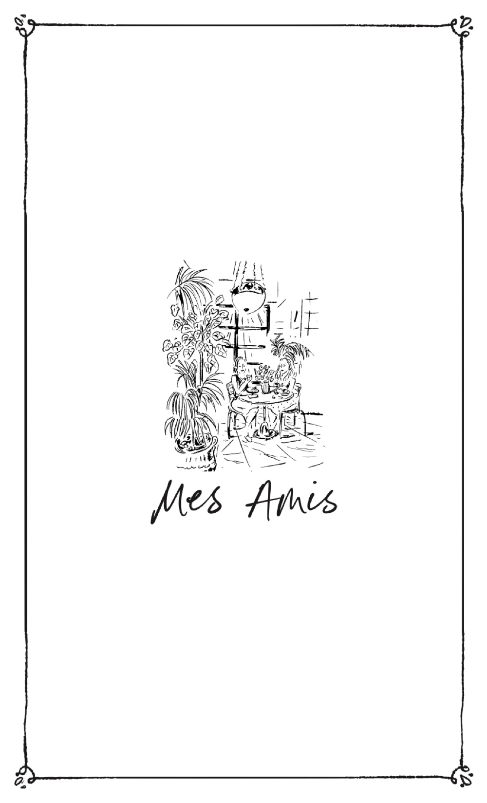 Mes Amis illustrated menu cover
